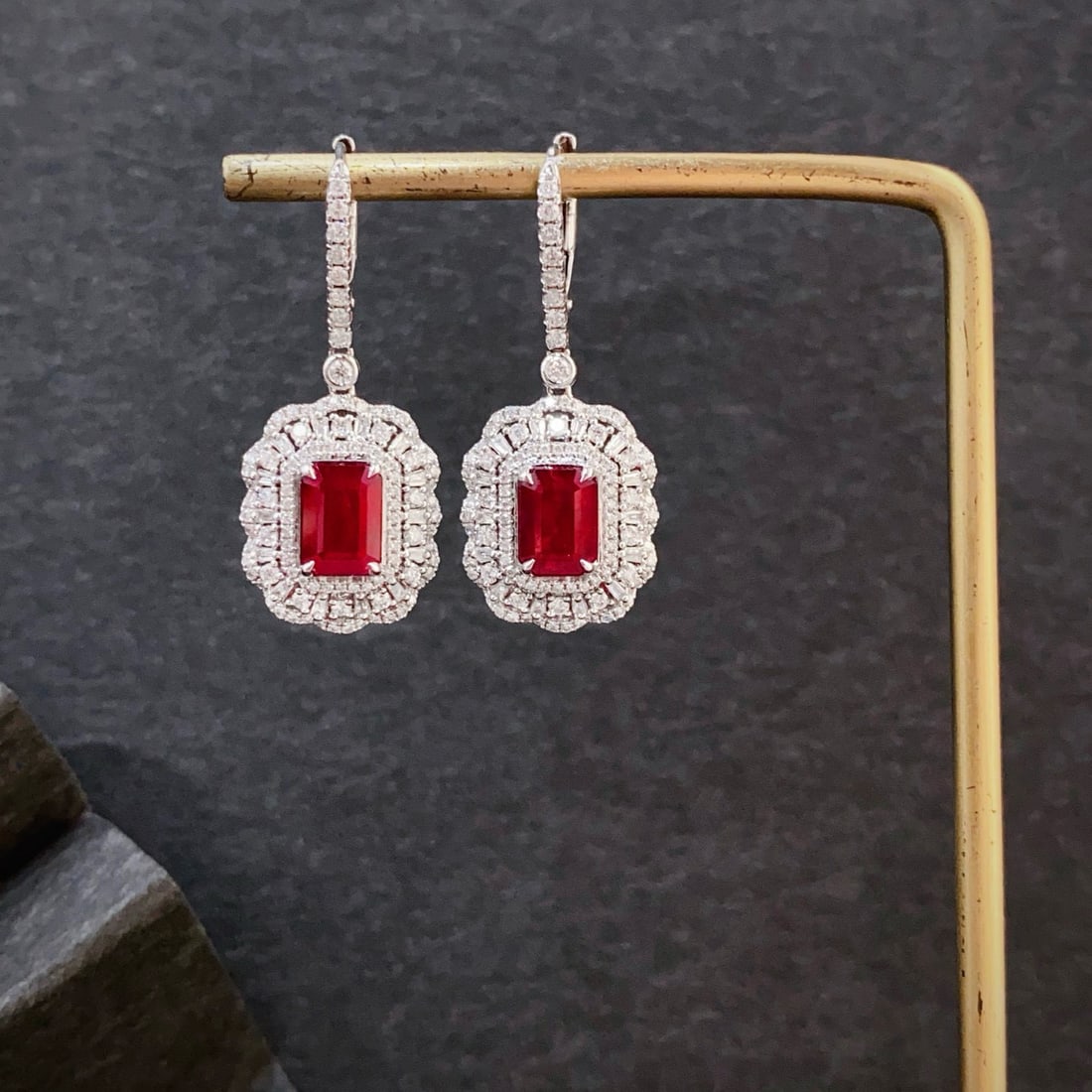 14k Gold 3.11 Ctw Natural Ruby & Diamond Earrings - 5