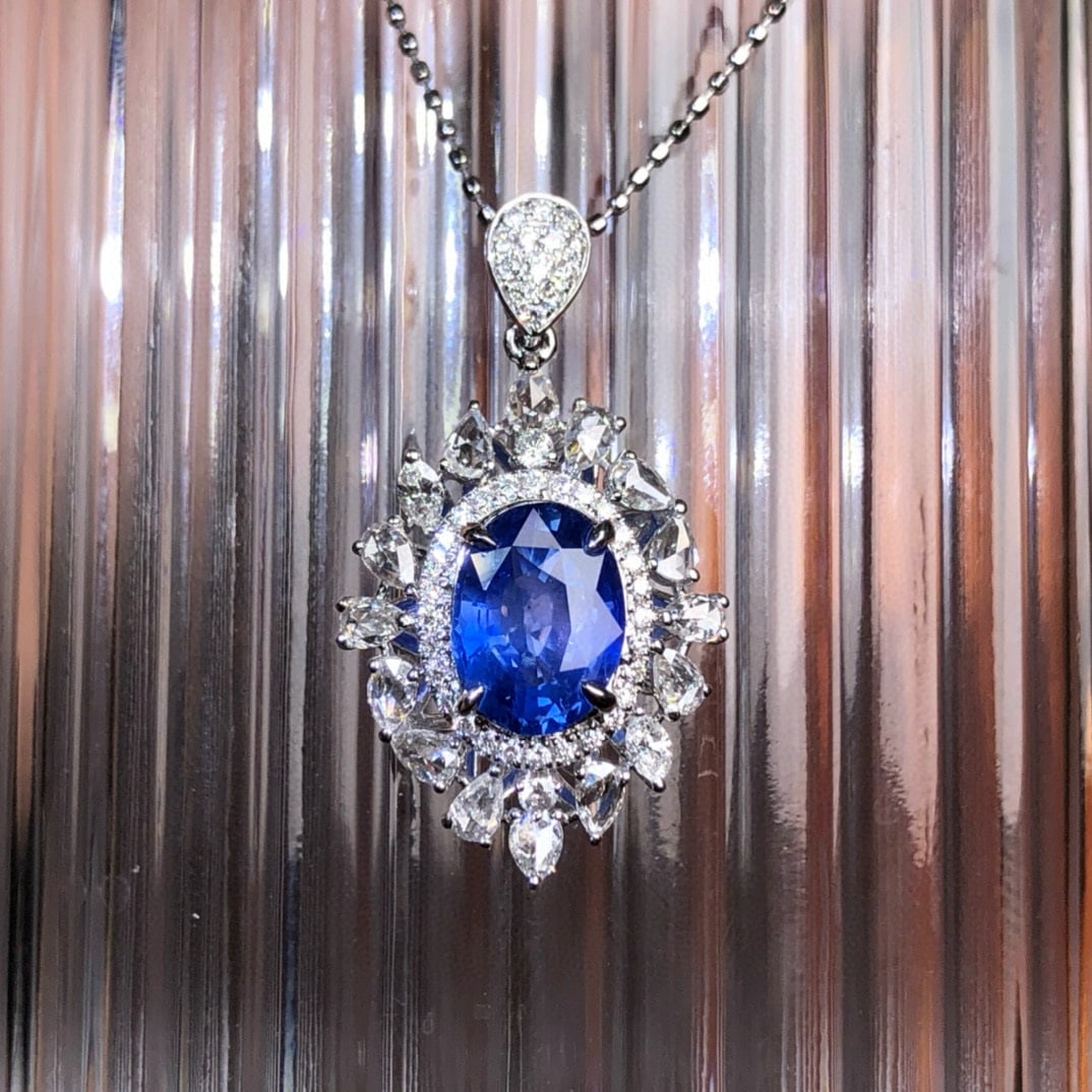 14k Gold 2.55 Ctw Natural Sapphire & Diamond Pendant( Without Chain ) - 2