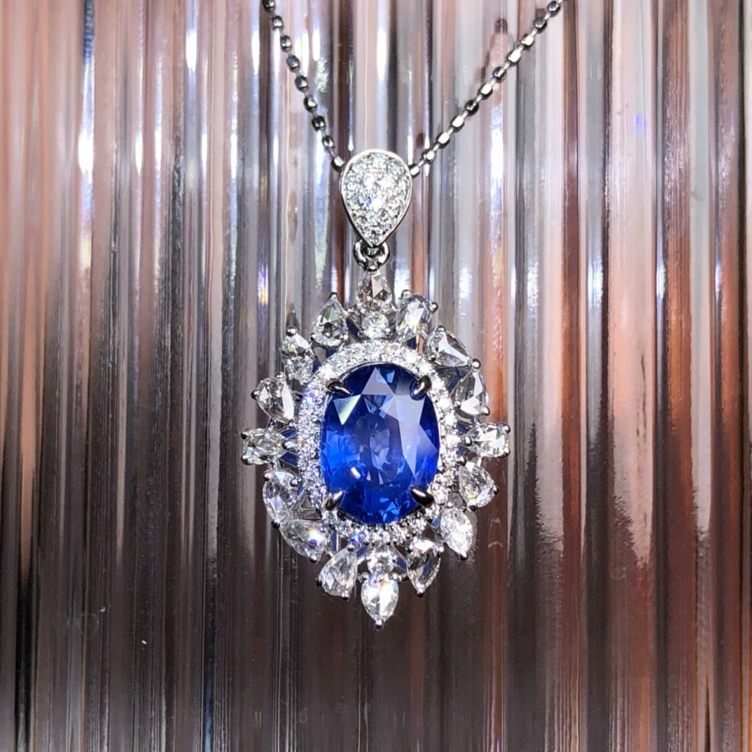 14k Gold 2.55 Ctw Natural Sapphire & Diamond Pendant( Without Chain ) - 3