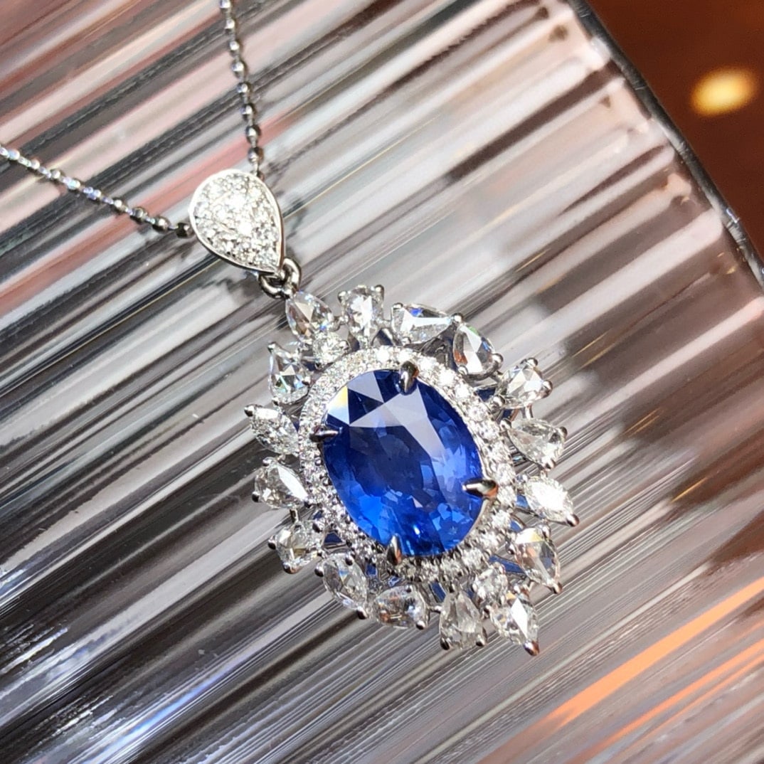 14k Gold 2.55 Ctw Natural Sapphire & Diamond Pendant( Without Chain ) - 4