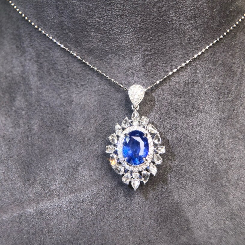 14k Gold 2.55 Ctw Natural Sapphire & Diamond Pendant( Without Chain ) - 5