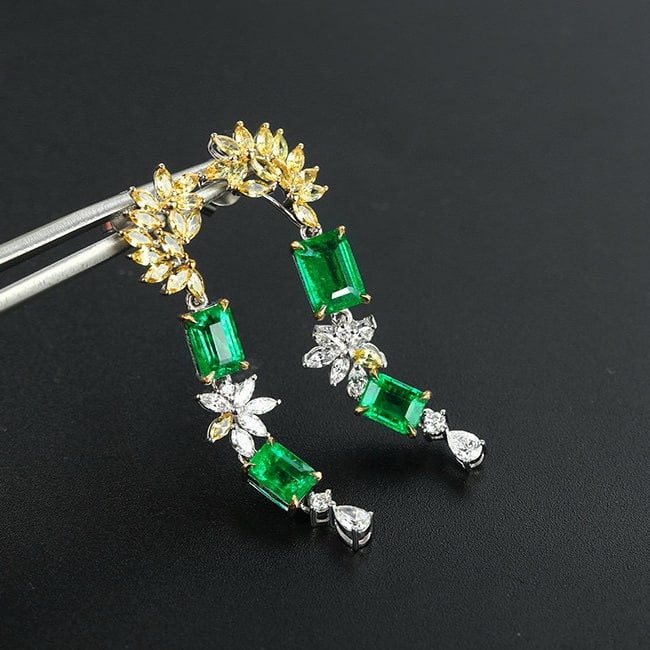 14k Gold 3.63 Ctw Vivid Green Natural Emerald & Sapphire Earrings - 3
