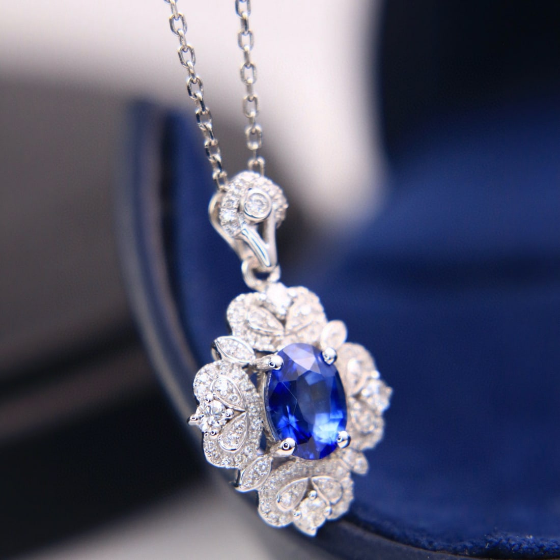 14k Gold 1.99 Ctw Natural Sapphire & Diamond Pendant( Without Chain ) - 2