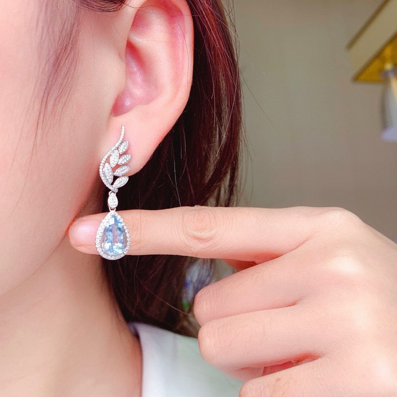 14k Gold 6.62 Ctw Natural Aquamarine & Morganite & Diamond Earrings - 7