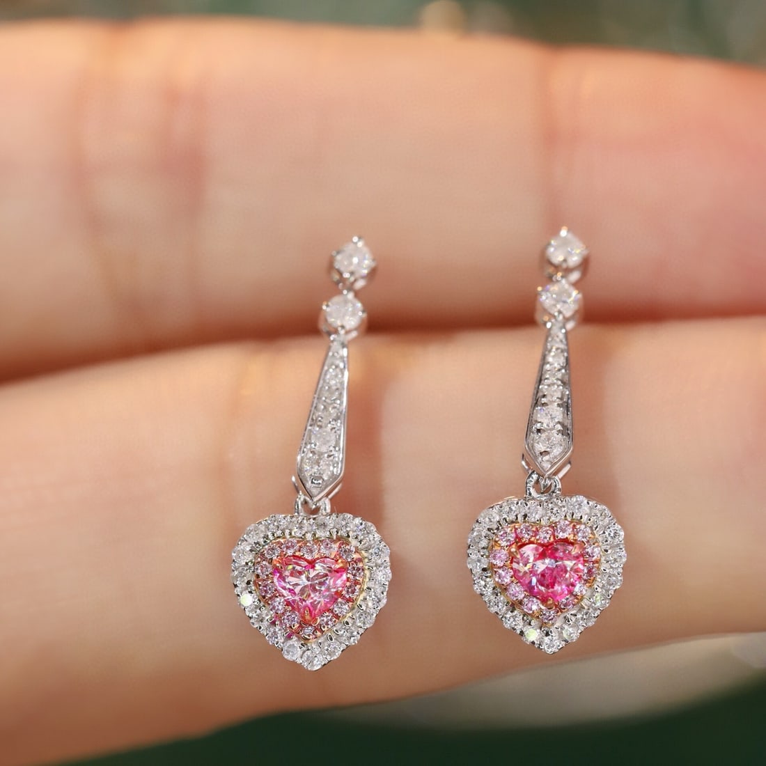 14k Gold 0.62 Ctw Natural Pink Diamond & Diamond Earrings - 4