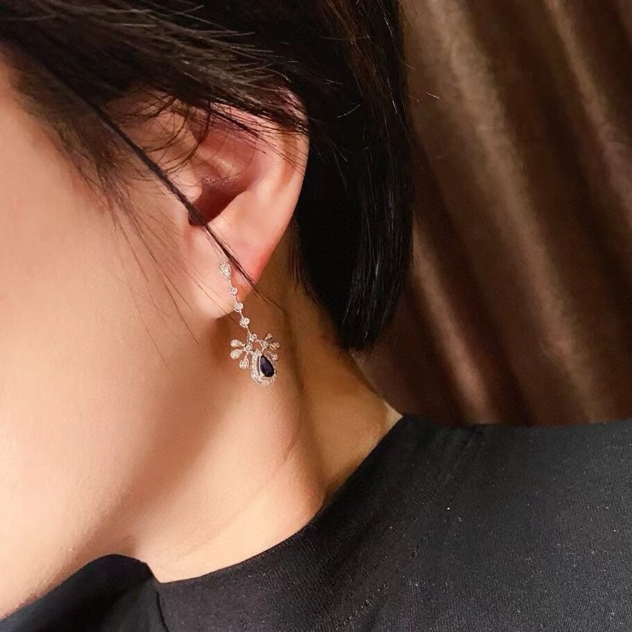 14k Gold 1.47 Ctw Natural Sapphire & Diamond Earrings - 2