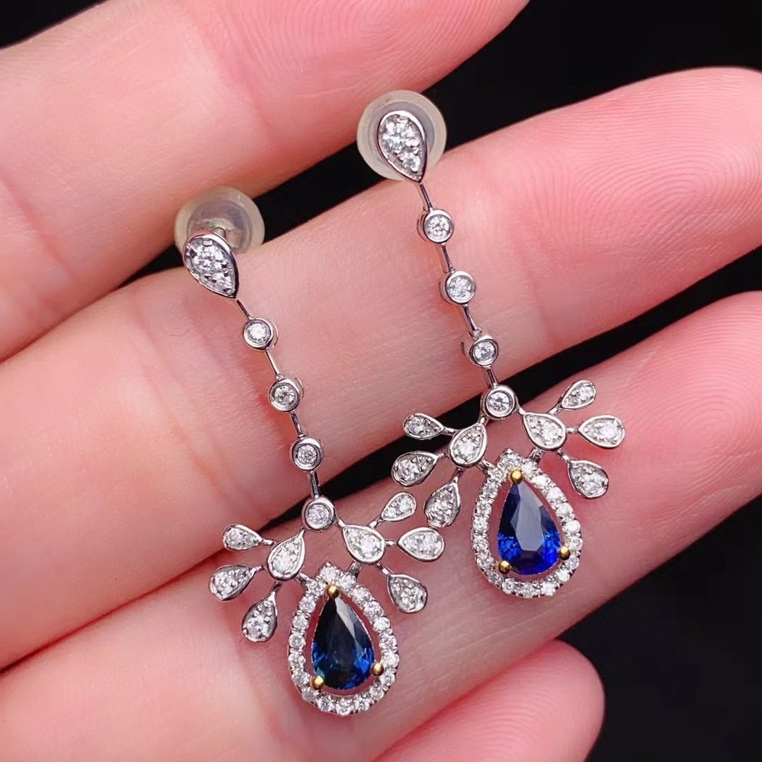 14k Gold 1.47 Ctw Natural Sapphire & Diamond Earrings - 3