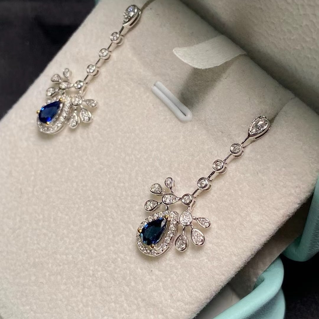 14k Gold 1.47 Ctw Natural Sapphire & Diamond Earrings - 5