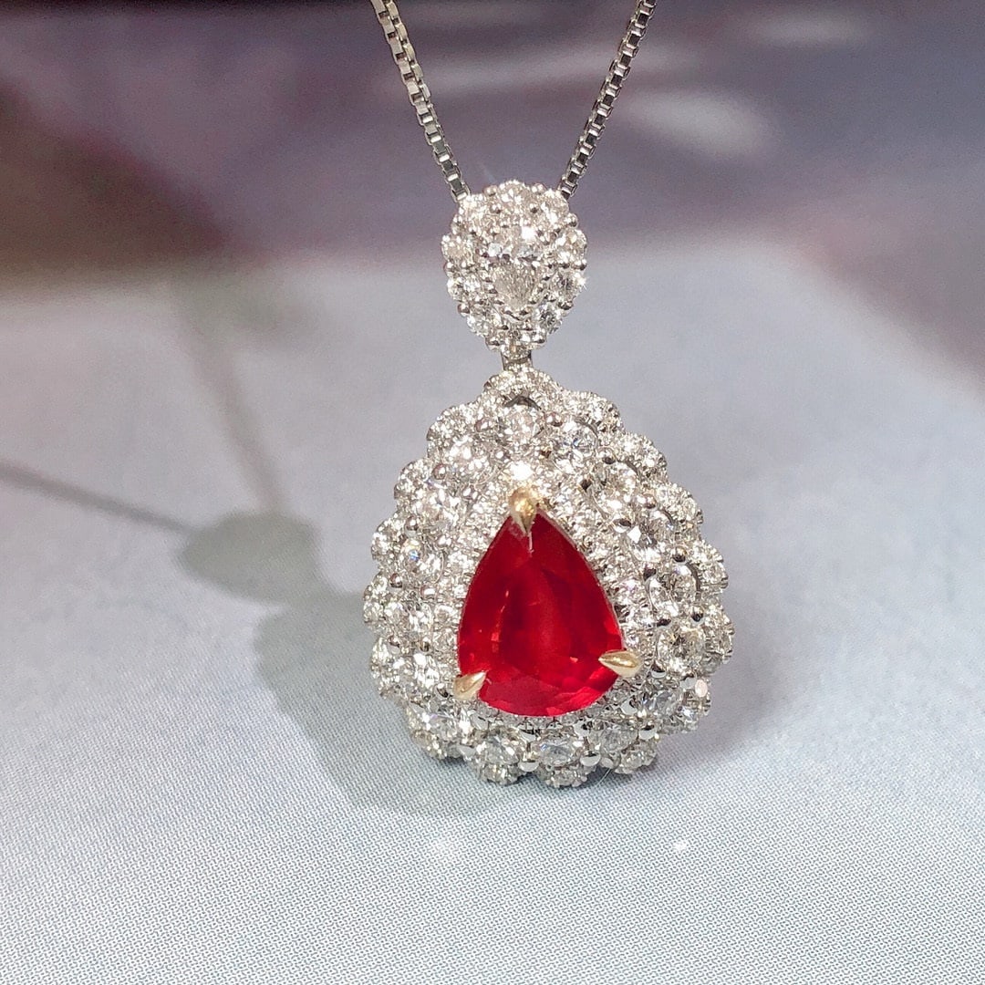 14k Gold 1.75 Ctw Natural Ruby & Diamond Pendant( Without Chain ) - 2