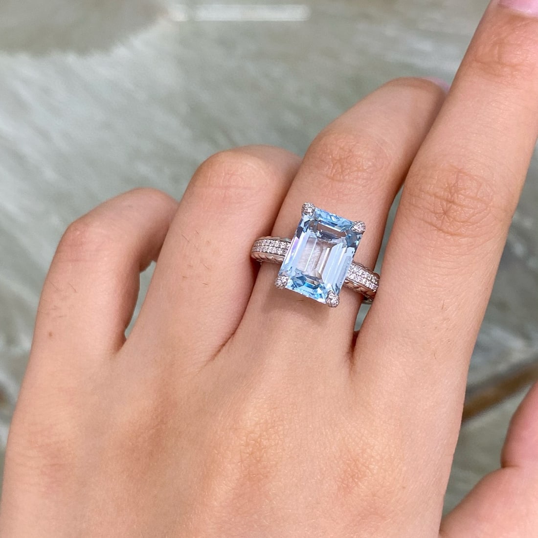 14k Gold 5.92 Ctw Natural Aquamarine & Diamond Ring - 2