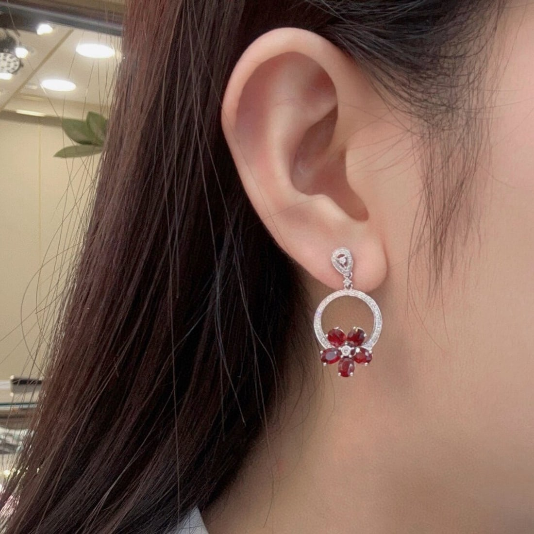 14k Gold 5.87 Ctw Natural Ruby & Diamond Earrings - 2