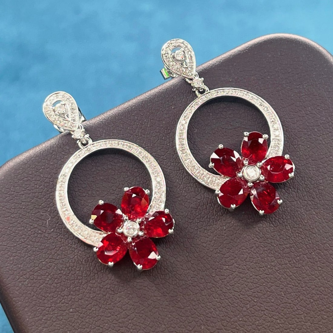 14k Gold 5.87 Ctw Natural Ruby & Diamond Earrings - 4