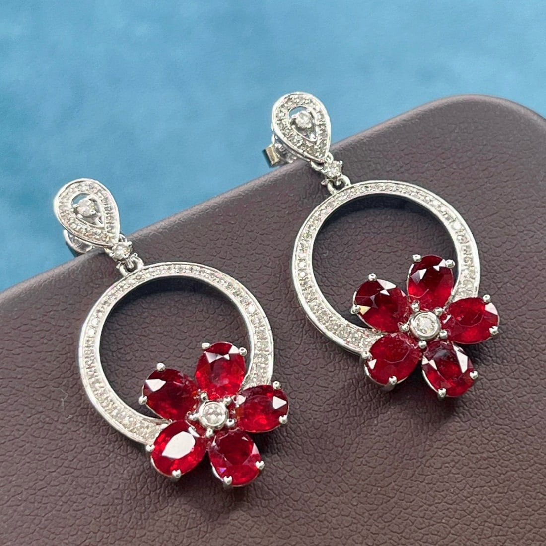 14k Gold 5.87 Ctw Natural Ruby & Diamond Earrings - 5