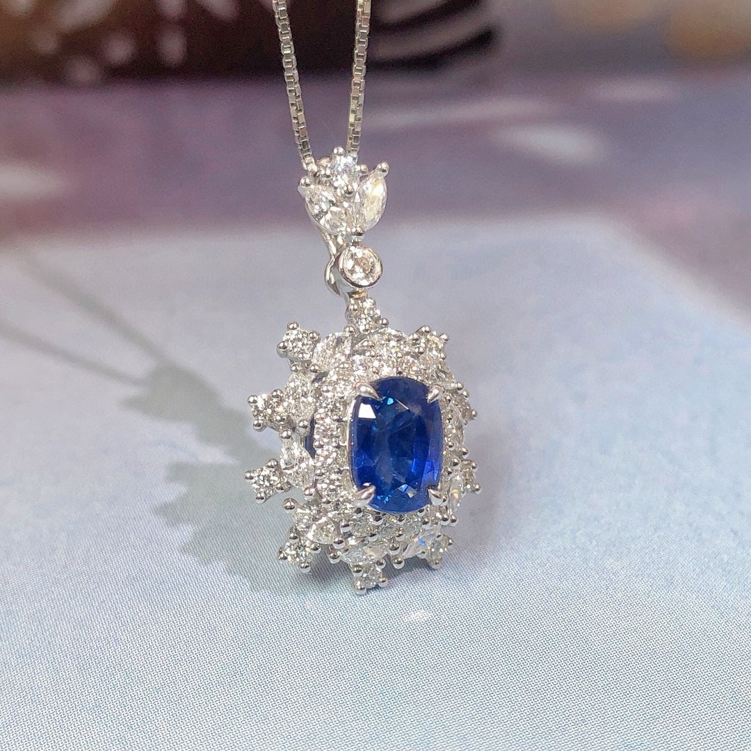 14k Gold 2.02 Ctw Natural Sapphire & Diamond Pendant( Without Chain ) - 3