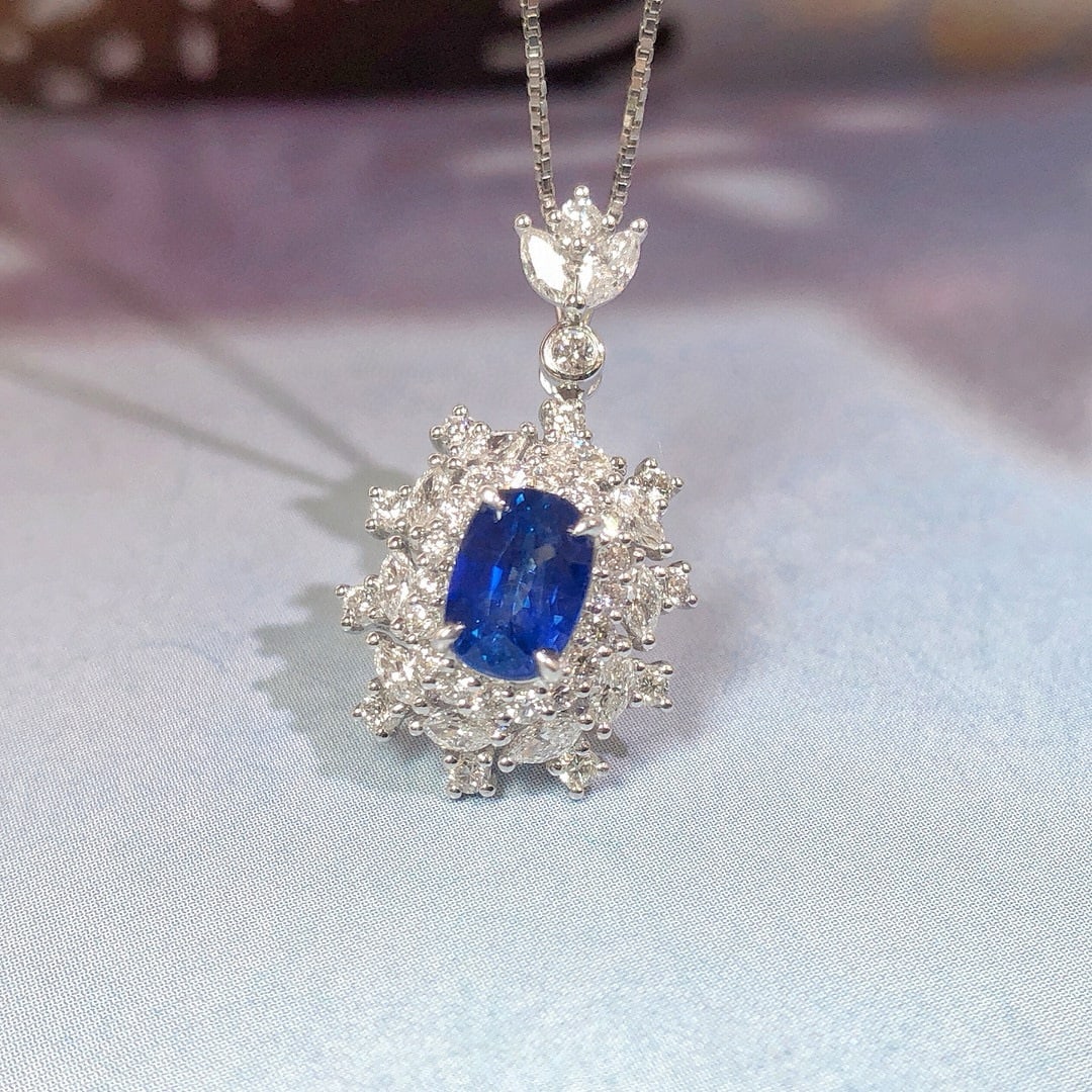 14k Gold 2.02 Ctw Natural Sapphire & Diamond Pendant( Without Chain ) - 5