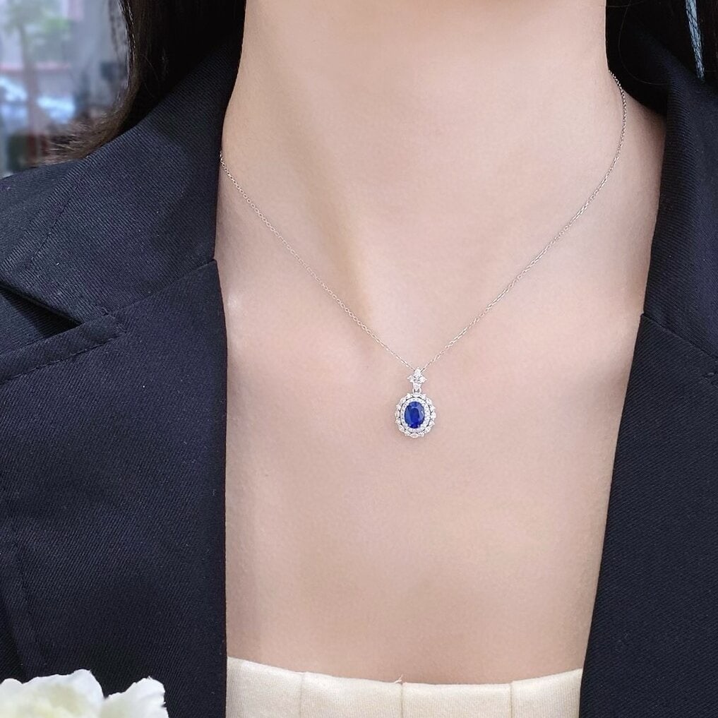 14k Gold 1.64 Ctw Natural Sapphire & Diamond Pendant( Without Chain ) - 2