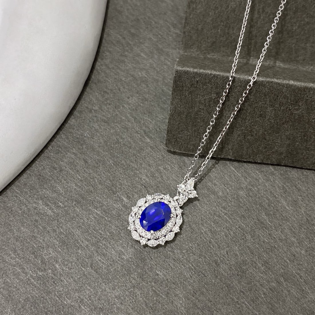 14k Gold 1.64 Ctw Natural Sapphire & Diamond Pendant( Without Chain ) - 3