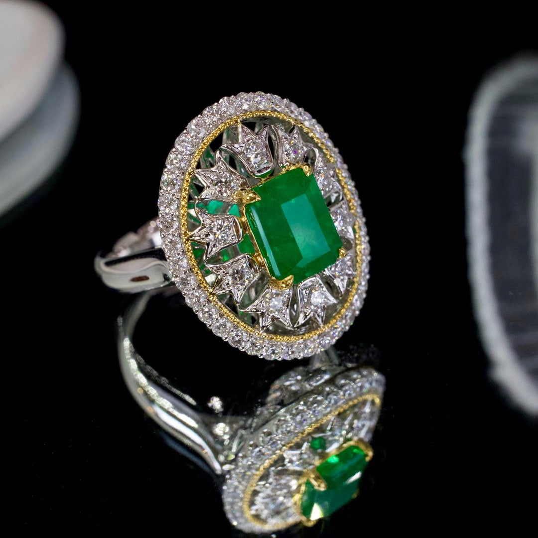 14k Gold 2.98 Ctw Vivid Green Natural Emerald & Diamond Ring/pendant( Without Chain ) - 2