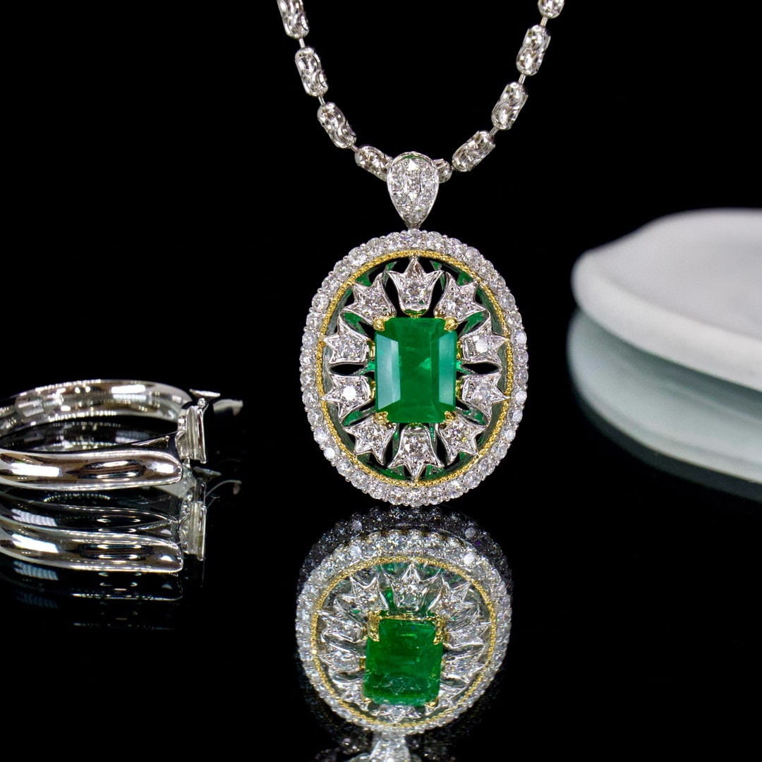 14k Gold 2.98 Ctw Vivid Green Natural Emerald & Diamond Ring/pendant( Without Chain ) - 4