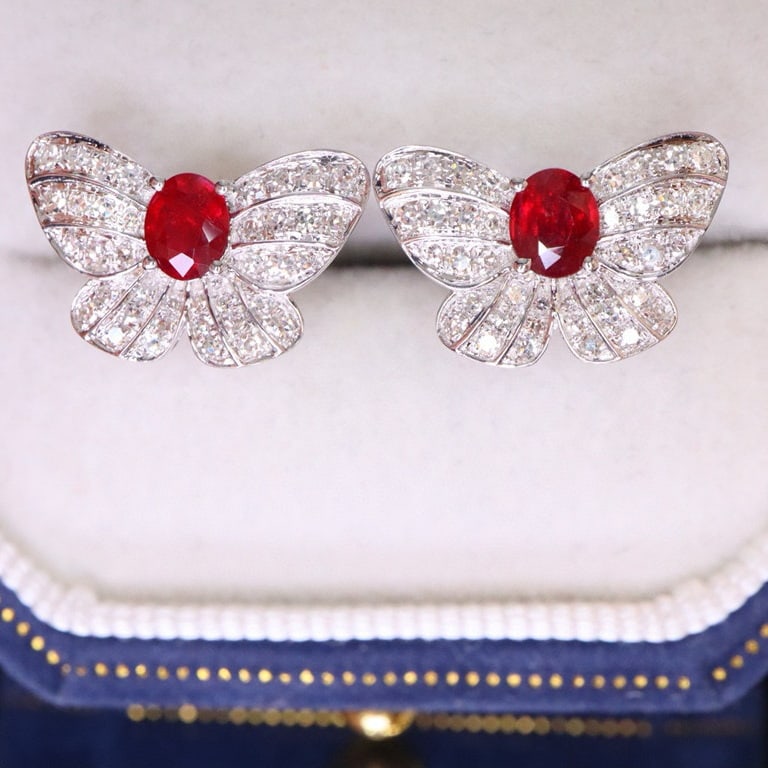 14k Gold 0.91 Ctw Natural Ruby & Diamond Earrings - 4