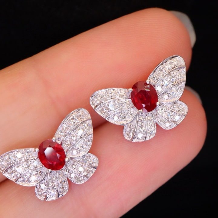 14k Gold 0.91 Ctw Natural Ruby & Diamond Earrings - 6