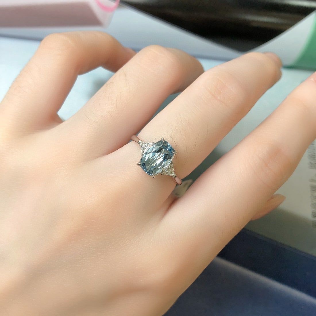 14k Gold 2.41 Ctw Natural Aquamarine & Lab Grown Diamond Ring - 3