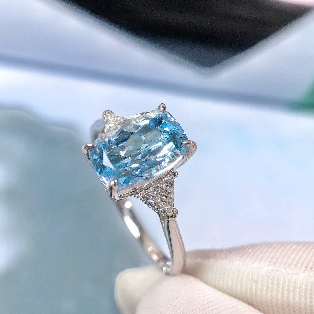14k Gold 2.41 Ctw Natural Aquamarine & Lab Grown Diamond Ring - 5