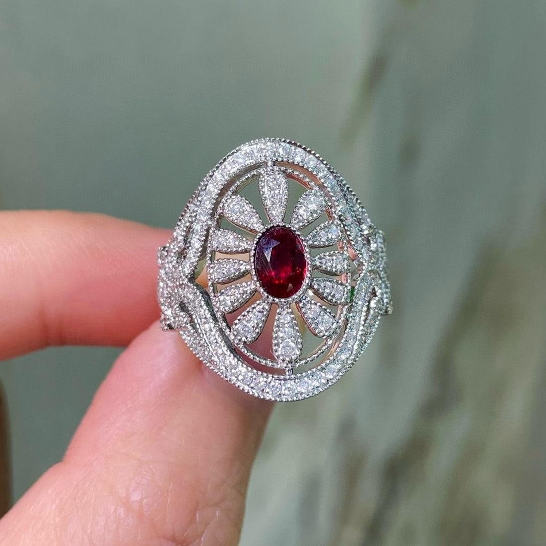 14k Gold 0.94 Ctw Natural Ruby & Diamond Ring - 4