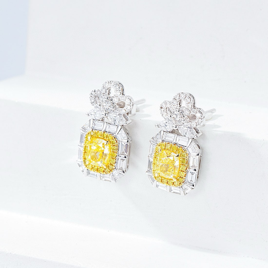 14k Gold 2.37 Ctw Natural Yellow Diamond & Diamond Earrings - 3