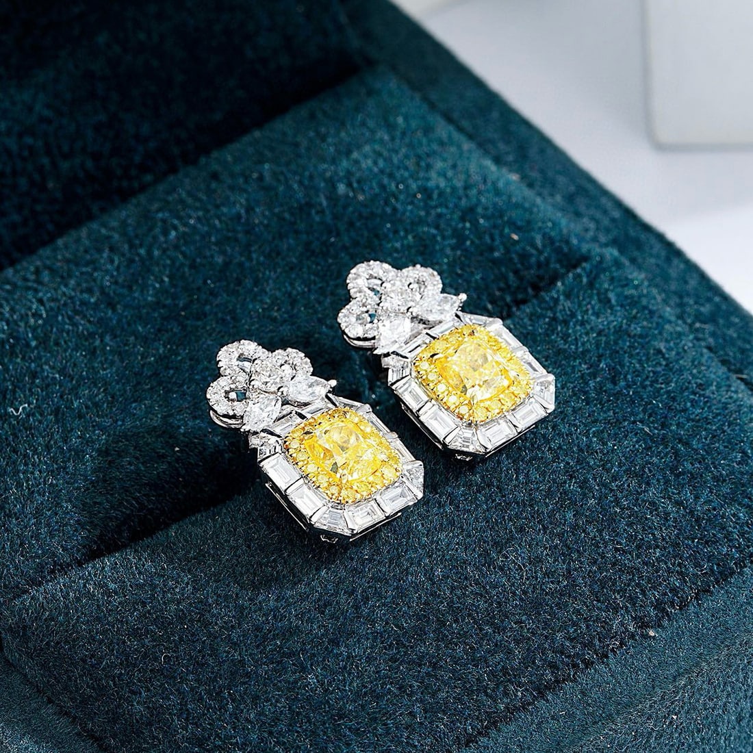 14k Gold 2.37 Ctw Natural Yellow Diamond & Diamond Earrings - 4