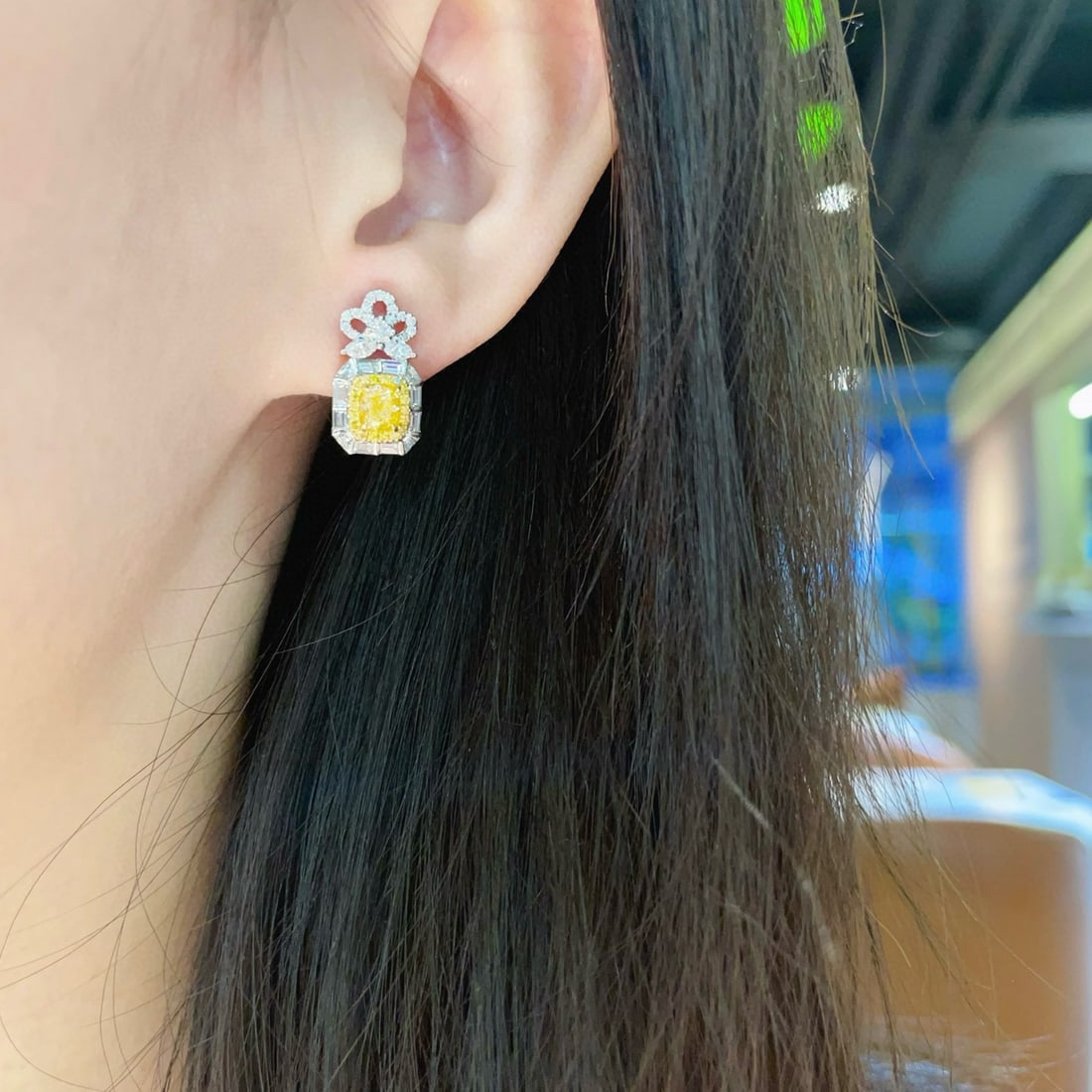 14k Gold 2.37 Ctw Natural Yellow Diamond & Diamond Earrings - 5