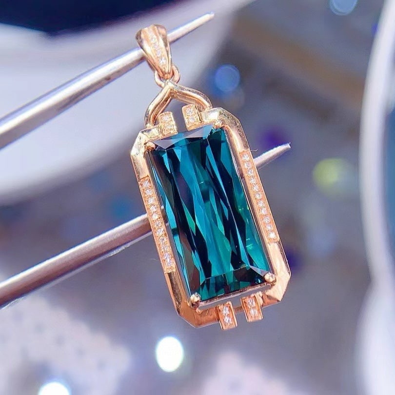 14k Gold 6.0 Ctw Natural Tourmaline & Diamond Pendant( Without Chain ) - 3