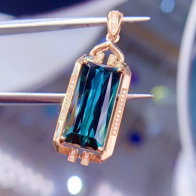 14k Gold 6.0 Ctw Natural Tourmaline & Diamond Pendant( Without Chain ) - 4