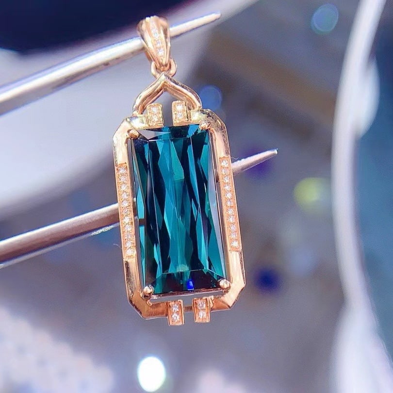 14k Gold 6.0 Ctw Natural Tourmaline & Diamond Pendant( Without Chain ) - 5