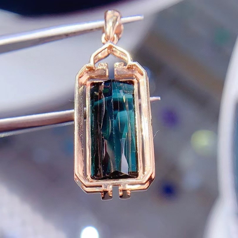 14k Gold 6.0 Ctw Natural Tourmaline & Diamond Pendant( Without Chain ) - 6