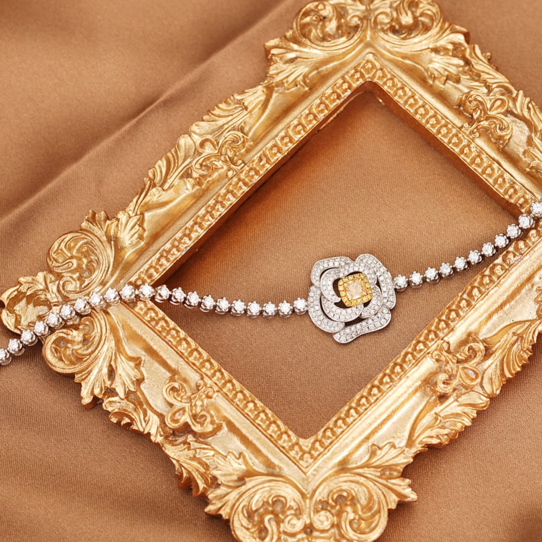 14k Gold 1.87 Ctw Natural Yellow Diamond & Diamond & Flowers Bracelet - 4