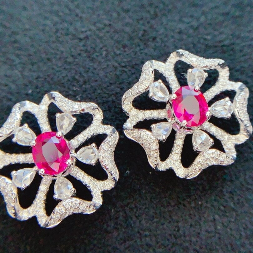 14k Gold 1.85 Ctw Natural Ruby & Diamond Earrings - 2