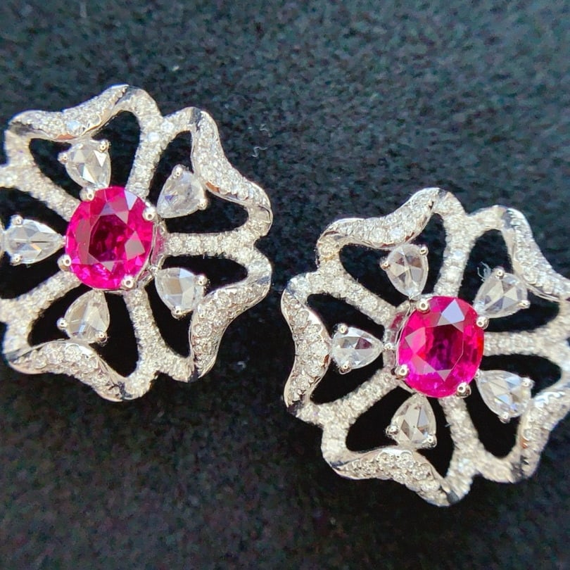 14k Gold 1.85 Ctw Natural Ruby & Diamond Earrings - 3