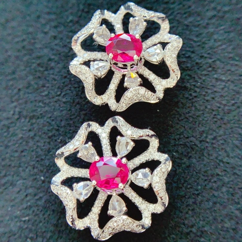 14k Gold 1.85 Ctw Natural Ruby & Diamond Earrings - 5