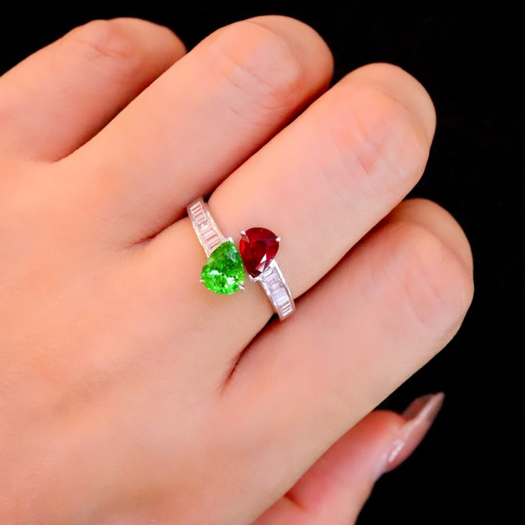 14k Gold 2.15 Ctw Natural Ruby & Tsavorite & Toi Et Moi Ring - 3