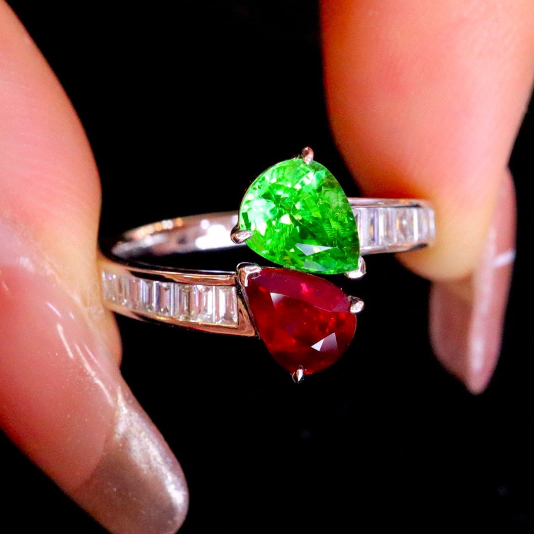14k Gold 2.15 Ctw Natural Ruby & Tsavorite & Toi Et Moi Ring - 4