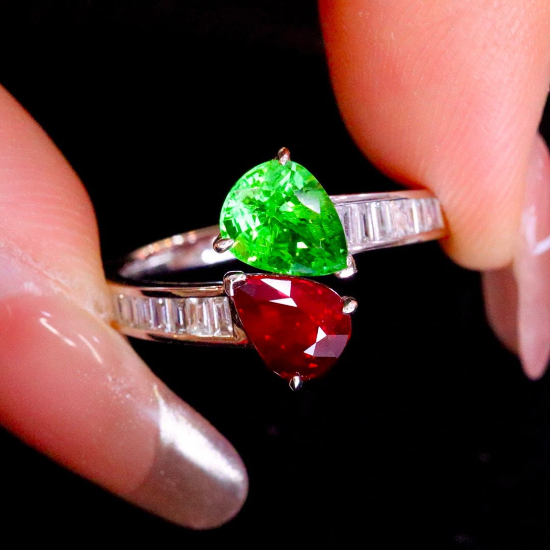 14k Gold 2.15 Ctw Natural Ruby & Tsavorite & Toi Et Moi Ring - 5