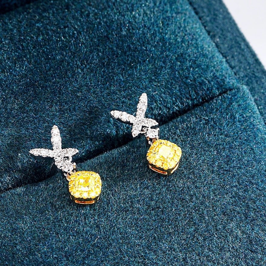 14k Gold 0.40 Ctw Natural Yellow Diamond & Diamond Earrings - 2