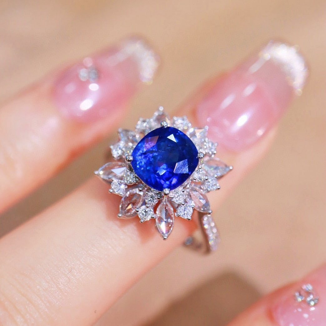 14k Gold 3.15 Ctw Natural Sapphire & Diamond Ring - 5