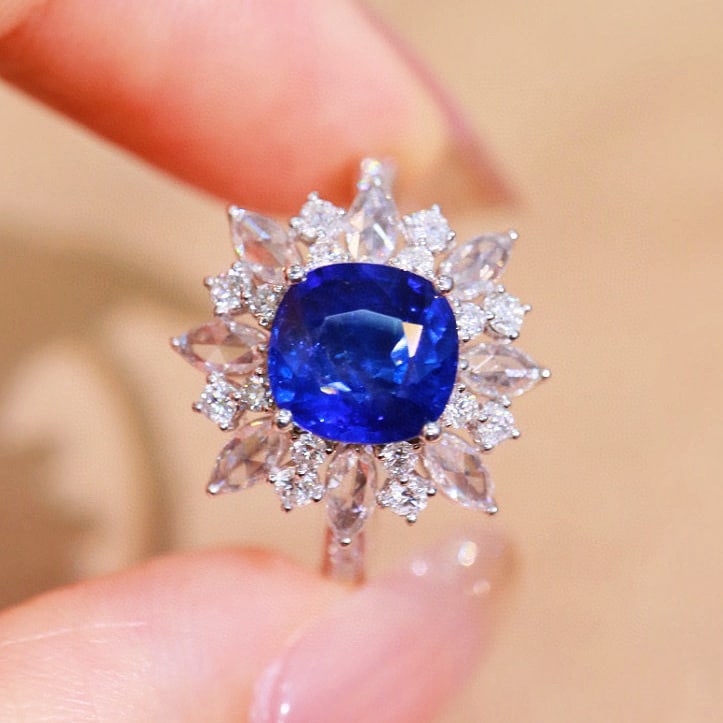 14k Gold 3.15 Ctw Natural Sapphire & Diamond Ring - 7