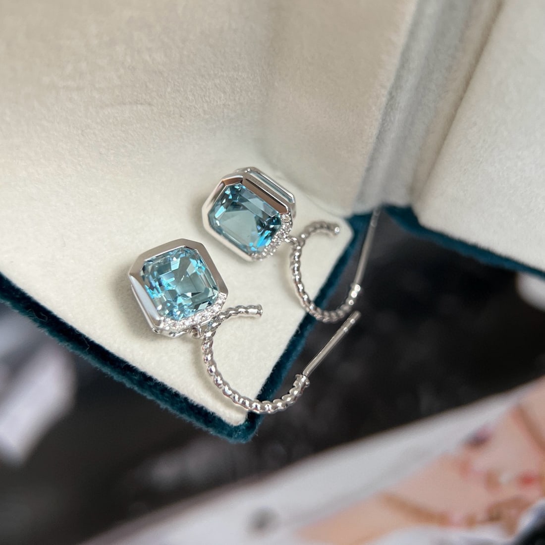 14k Gold 2.55 Ctw Natural Aquamarine & Diamond Earrings - 3