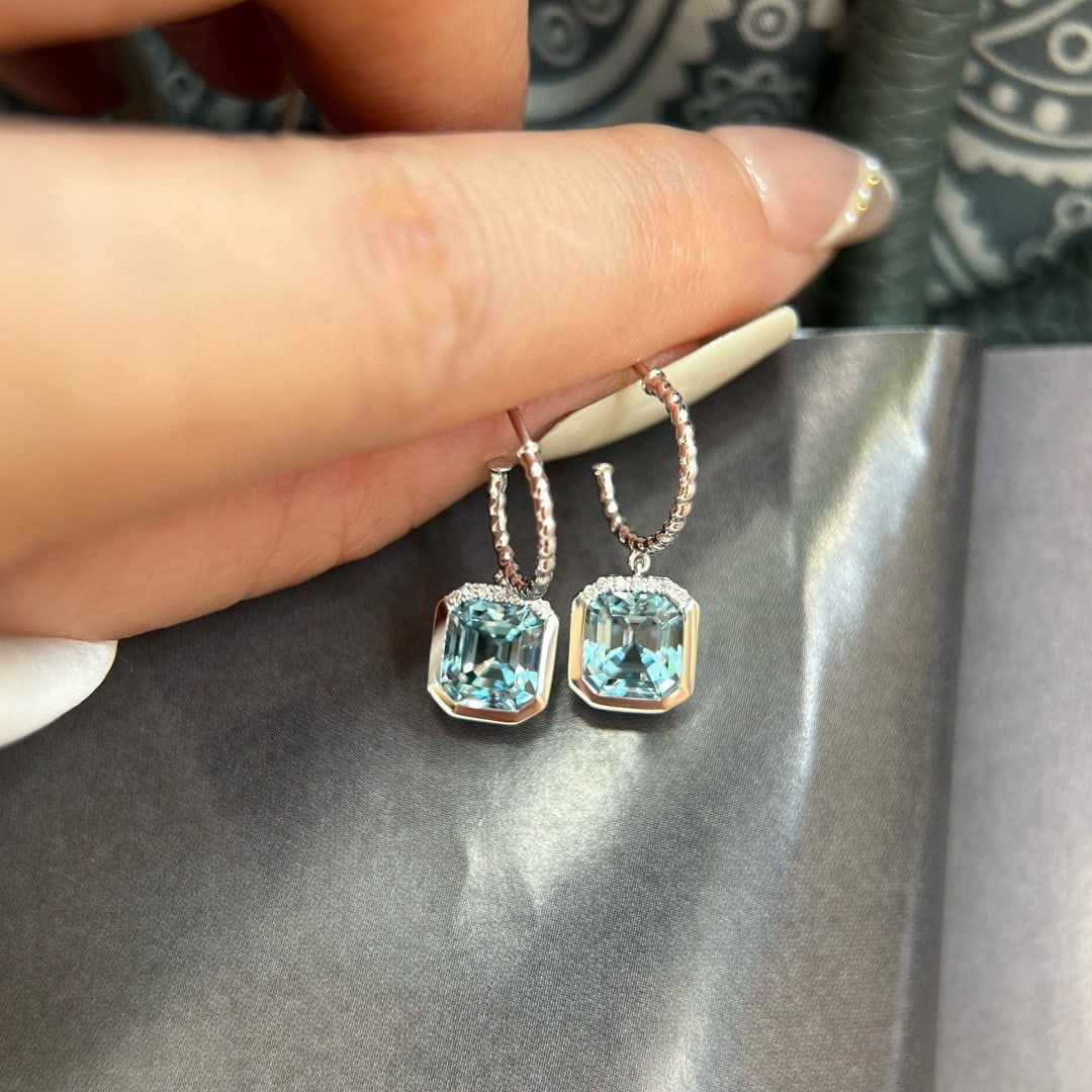 14k Gold 2.55 Ctw Natural Aquamarine & Diamond Earrings - 4