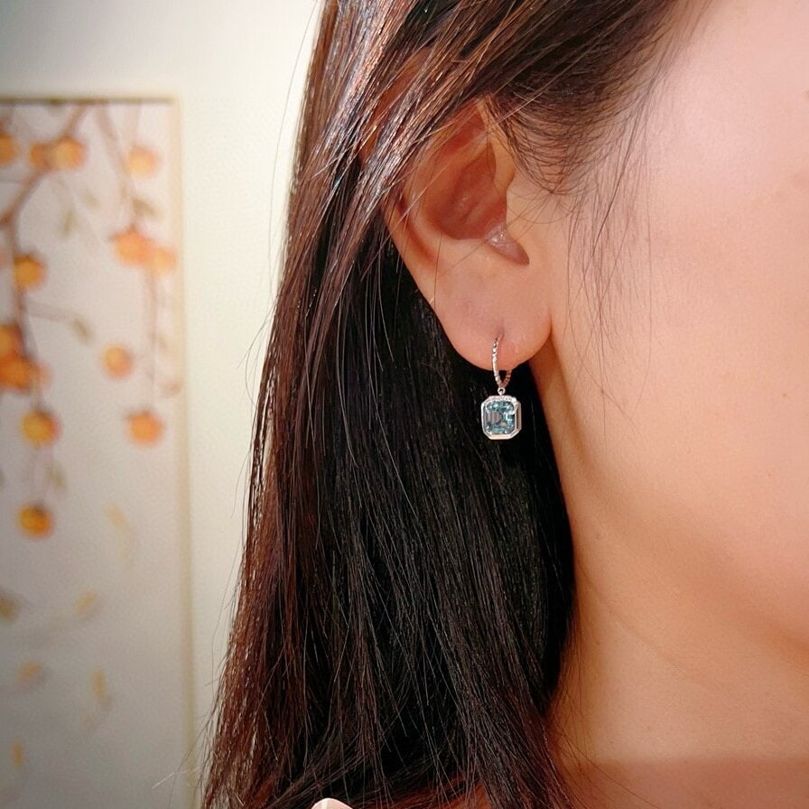 14k Gold 2.55 Ctw Natural Aquamarine & Diamond Earrings - 5