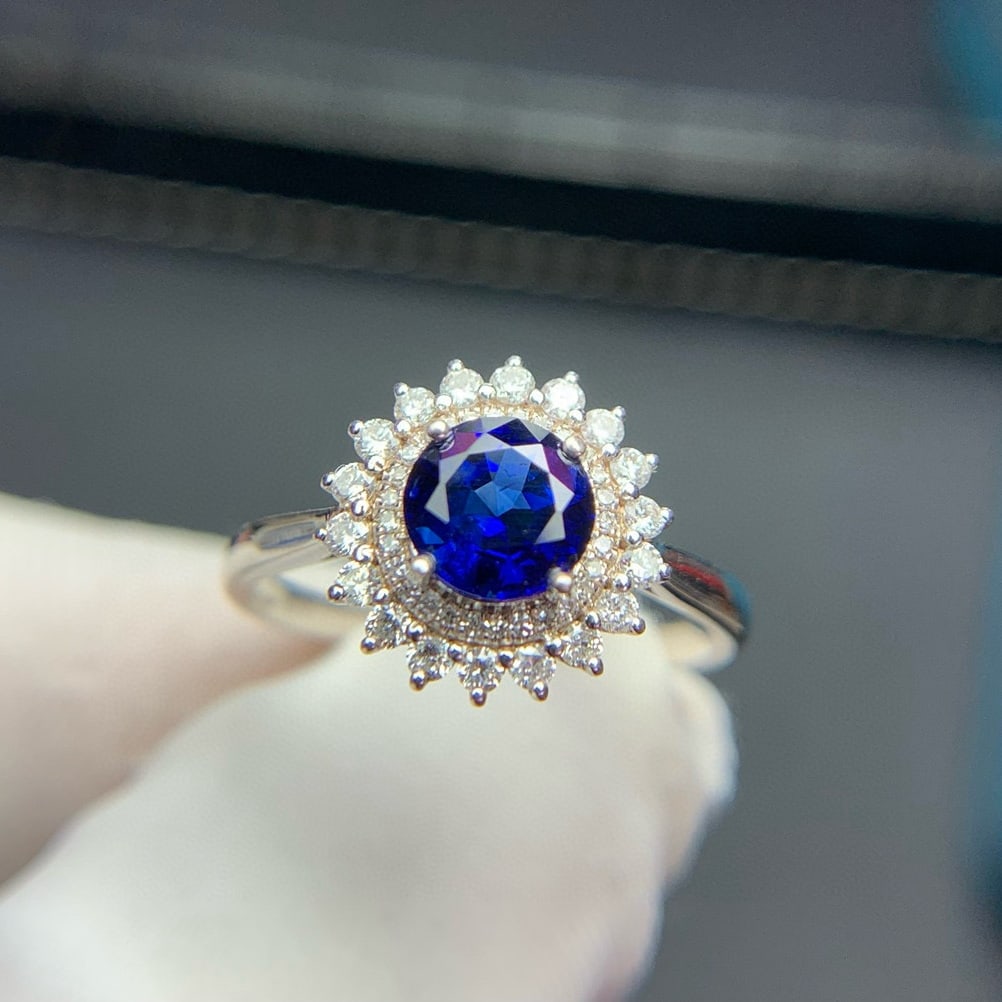 14k Gold 1.03 Ct Natural Sapphire & Diamond Ring - 3