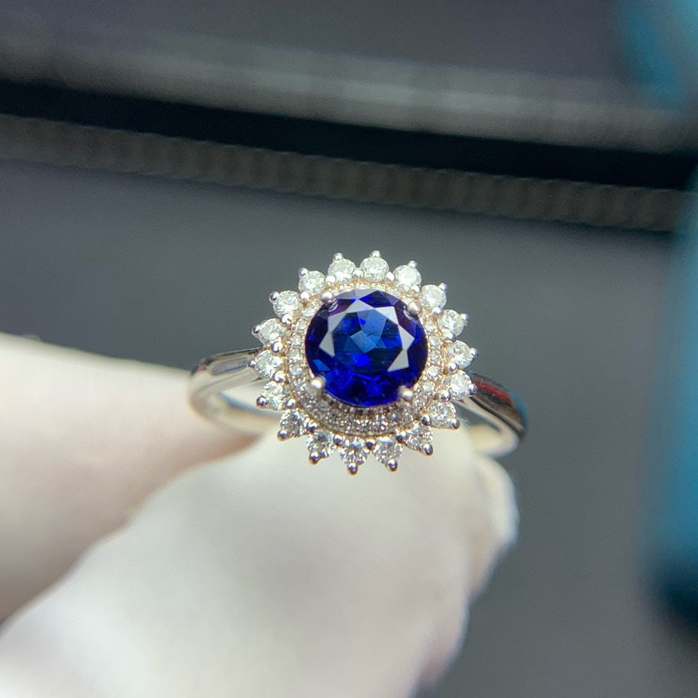 14k Gold 1.03 Ct Natural Sapphire & Diamond Ring - 4